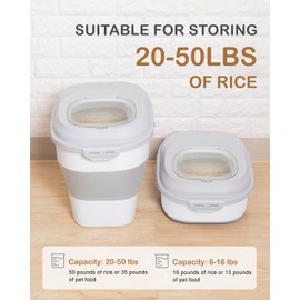 DDMOMMY 20-50 Lbs Food Storage Containers,Collapsible Rice Container with Wheel Airtight Locking Lid,Flour Storage Container with Small Food Container and Scoop,Suitable for Food,Rice,Pet Food,Flour