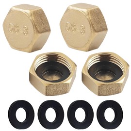UTXN 4 Pieces Brass Caps 3/4 Inch Blanking Caps Radiator Valve Caps Radiator Caps Hose Caps Brass End Cap Female Thread End Cap with 4pcs Sealing Washer Blanking Cap for Washing Machine
