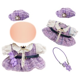 3Pcs Doll Clothes for 17cm Plush Doll, Plush Doll Clothes Set, Fashionable Purple Skirt with Black Belt, Exquisite Purple Beret, Cute Rabbit Pendant, Doll Accessories Gift for Girls（No Doll）