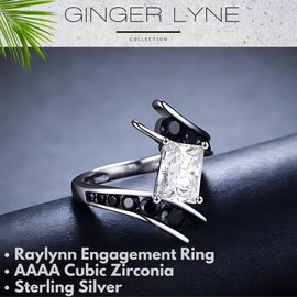 Penelope Emerald Black Engagement Ring for Women by Ginger Lyne |Unique 925 Sterling Silver Wedding Ring for Her |Black and Clear Cubic Zirconia Faux Diamond Travel Promise or Bridal