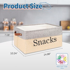 Flenpptly Snack Organizer for Countertop, Snack Storage Containers for Pantry with 10 Chip Clips, Burlap Snack Basket Organizer and Snack Bin for Kitchen Organization, Storing Chips, Cookies (Grey)