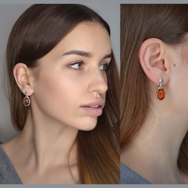 Sterling Silver Baltic Honey Oval Amber Earrings