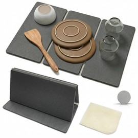 Sisher Large Stone Dish Drying Mat For Kitchen Counter,Quick Dry Diatomaceous Earth Drying,Water Absorbing,Easy To Store,Foldable For Dish Racks, Bottles, Cups, And Cutlery.(24" × 16" Dark Gray)