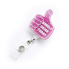 Tian Zhun Badge Reel Retractable with Alligator Clip Barely Cried Today, Acrylic Badge Holder for RN Nurse Teacher Students Child Office Workers（Pink）
