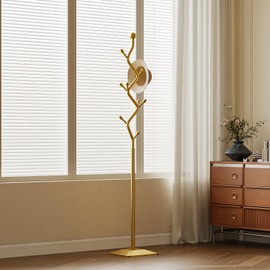 ZEYEXE Modern coat rack stand，heavy duty coat racks freestanding with Sturdy Square metal Base， coat tree with 8 Hooks for entryway,Living Room,Bedroom (gold)