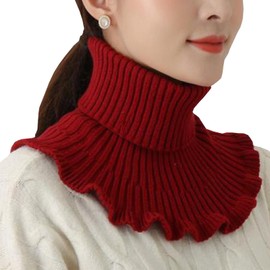 NiceYnn Knitted Turtleneck Fake Collar for Women Girls, Detachable Ruffled Mock High Neck Collar, Winter Neck Warmer Wrap Scarf Elastic Lapel False Dickey Collar for Sweater Top Cover Blouse