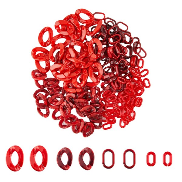 SUPERFINDINGS Approx. 240 x Acrylic Connecting Rings 4 Styles Red