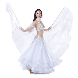 Wuchieal Women's 2 Sticks & Belly Dance Costume Angle Isis Wings (Transparent White)