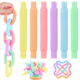 XIMISHOP 18 Pack Colorful Tube Toys，Fun Bendable Sensory Stretch Tubes Pull Pipes Toy for Children Sensory Toy Party Favors Adults Release Stress Fidget