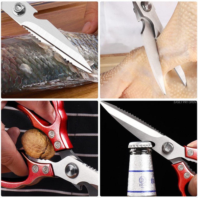 AWinjoy Kitchen Scissors, Heavy Duty Sharp Kitchen Shears Dishwasher Safe,Red