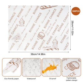 100 Pcs Greaseproof Paper Sheets, 38 x 28cm Food Grade Wrap Paper, Baking Paper Waterproof, Wax Paper for Food, Deli Paper, Food Wrapping Paper, for Bread Sandwich Burger Fries Food Gift Wrapping