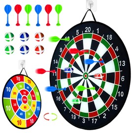 26" Double-Sided Dart Board; Kids Dart Board Set with 6 Sticky Balls & 6 Darts; Indoor/Outdoor Party Games - Safe Toys & Gifts for Children
