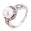 Xiaomei Women Pearl & White Sapphire 925 Sterling Silver Ring