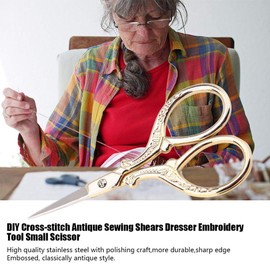 Crossstitch Scissors, Premium Tailor Scissors Fabric Scissors DIY Antique Sewing Shears Dresser Embroidery Tool Small Scissor(Gold)
