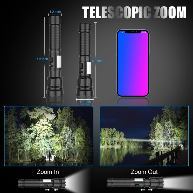 Magnetic Rechargeable Flashlight High Lumens, Super Bright LED Flash Light