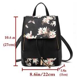 FiveloveTwo Wasserdichte Schultertasche Shopper Tragetaschen Umhängetasche Damen Mädchen Rucksackhandtaschen Rucksack Schule, Schwarze Blume, 6