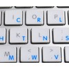 DVORAK STICKY LABELS for KEYBOARD with BLUE LETTERING TRANSPARENT BACKGROUND