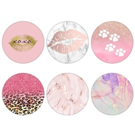 6 Pack Cell Phone Stand，Collapsible Cellphone Finger Grip Holder for Phones - Pink Lip Kiss Glitter Leopard Rose Gold Marble Dog Footprint