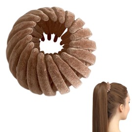 1Pc Khaki Magic Hair Clips - Bird Nest Hair Clips, Velvet Expandable Hair Bun Maker | Three Rows Of Teeth Styling Hair Clips, Hair Styling Accessories For Making Ponytail, Bun And Hairpin(ZS444)