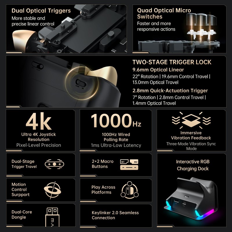 Machenike G5Pro V2 1000HZ Wireless Gaming Controller for NS/PC/iOS/Android with