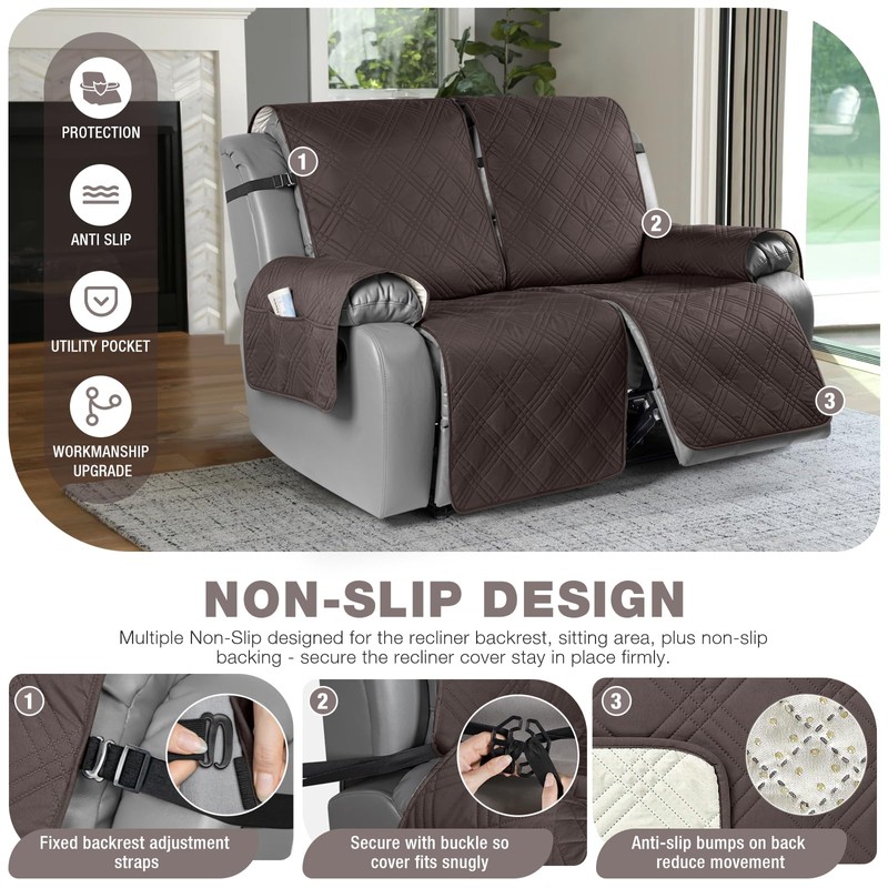 TAOCOCO 100% Waterproof Oversized Loveseat Recliner Cover, Non Slip Split