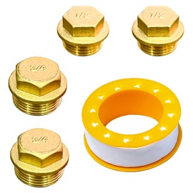 Neikafan Verschlussstopfen Außengewinde 3/4 und 1/2 Zoll 4 Stück Wasserleitung Blindstopfen aus Messing Endkappe 1/2 und 3/4 zoll Außengewinde mit 1 Pcs Teflonband für Rohranschluss