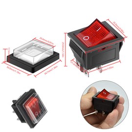 4 PCs Waterproof Rocker Switches ON-Off Boat Rocker Switch 4 Pin Red Light with Cover DPS AC 250V 16A 125V 20A for Electrical Machine Products, Red