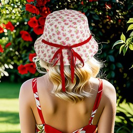 DOCILA Chic Floral Print Womens Bucket Hat Aesthetic Summer Sun Shade Caps Foldable Fisherman Hats with Adjustable String