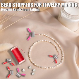 20 Pcs Spring Clamps for Jewelry Making, Bead Stoppers for DIY Bracelets, Necklaces, Small Spring Clamps with Handles to Prevent Beads from Falling (10 Red and 10 Pink)