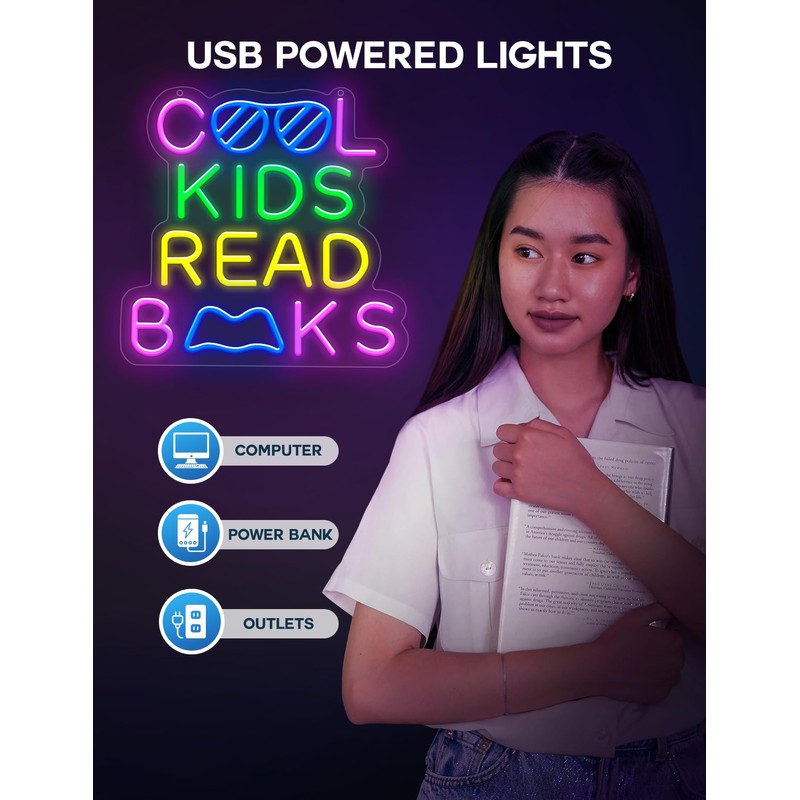 Lumoonosity Cool Kids Read Books Neon Sign - Reading Neon