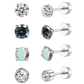 ESHIONER G23 Titanium Earrings Women Men Girls Silver Black Gold Opal Pearl Stud Earrings Health Stud Earrings Children Daughter Ear Piercing Medical Titanium Stud Earrings for Allergy Sufferers,