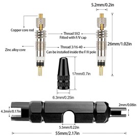Ciomszan Presta Valve Core Tool Kit, Schrader Valve Stem Removal Tool, Brass Cores and Aluminum Caps, Black (Black Bronze)