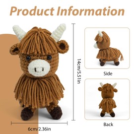 Kuabiz 2 Pcs Crochet Highland Cow Gifts for Women 5.5 Inch Knitted Highland Cows Decor Farmhouse Animal Cattle Ornament for Christmas Birthday Farm Party Decorations (Classic Cow)