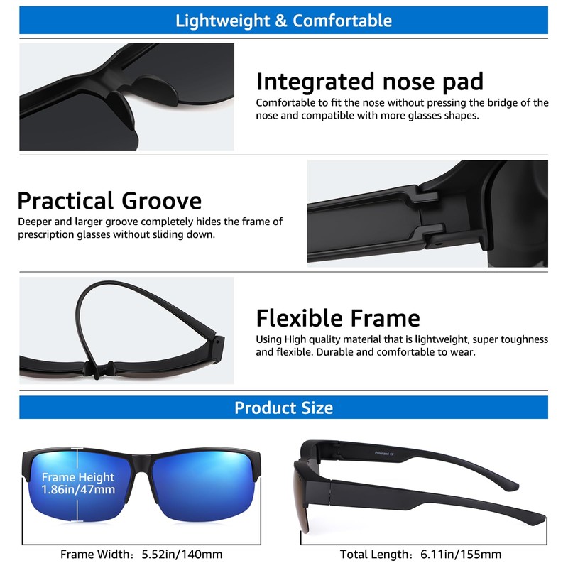 TINHAO Polarized Fit Over Sunglasses Unisex Wear Over Glasses Sunglasses