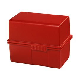 HAN 978-17, Card index box A8 landscape. Innovative, attractive design for 200 cards with steel hinge, supplied with 100 record cards and A-Z guide cards, red