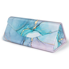 NPOOYI Sunglasses Case, Foldable Glasses Case, Magnetic PU Leather Hard Shell Folding Eyeglass Holder Box, Collapsible Unisex for Women Men, Colorful Marble