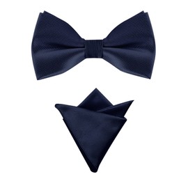 Allegra K Men's Solid Color Pre-Tied Bow Tie with Matching Pocket Square Set for Wedding Party One Size Navy Blue