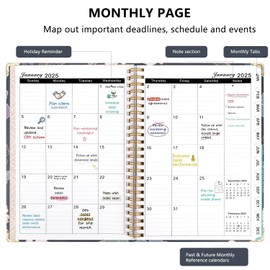 OWill 2025 Diary, 2025 Diary A5 Week to View, Diary 2025 from January to December, Monthly and Weekly Planner with Bookmark, Inner Pocket Notes Page and Contacts Page, A5 Size (Flower Blue)