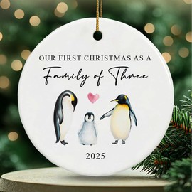 First Time as a Family of 3 Christmas Ornaments 2025, Ceramic Tree Decor for 1st Xmas as Mom and Dad, Newborn Babys First Christmas Ornament, Unique Xmas Gifts for New Family of 3, New Parents