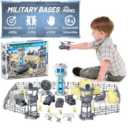 Frontoytall 28 PCS Military Base Toys Set Including Army Vehicles, Tanks, Aircraft, Army Men Action Figures, Watchtower and Military Combat Toys for Kids