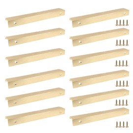 Cionyce 12 Pack Hidden Cabinet Pulls 7.87"/200mm Finger Edge Pulls Brushed Brass Concealed Handles Aluminum Dresser Tab Pulls for Wardrobe,Cupboard,Kitchen