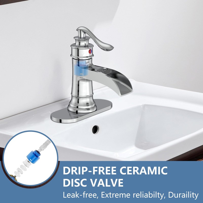 Homevacious Bathroom Faucet Waterfall Sink Faucets Bath Chrome Single Handle