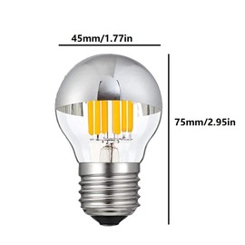 Lxcom Lighting 6W G45 Half Chrome Light Bulb Silver Mirror Light Bulb Dimmable Vintage Globe Light 60 Watt Equivalent Warm White 2700K E26/E27 Base G45 Chrome Decorative LED Edison Bulb,AC110V(4 Pack)