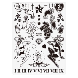 No.027_Retro/Star,Old School,Rose,Cross,Heart,Disappearing in 2 weeks, Henna Tattoo, Jagua Tattoo, Korean tattoo sticker, nvy, Free Size