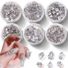 WOKOTO 6 Box Assorted Shapes Nail Art Rhinestones Silver Nail