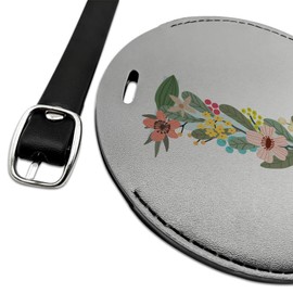 Letter I Floral Monogram Initial Round Leather Luggage Card Carry-On ID Tag