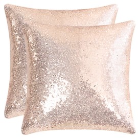 sourcing map 2 Pcs Sequin Throw Pillow Covers, Shiny Sparkling Comfy Satin Cushion Covers, Decorative Pillowcases for Party/Christmas/Thanksgiving/New Year, 40x40 cm, Rose Gold
