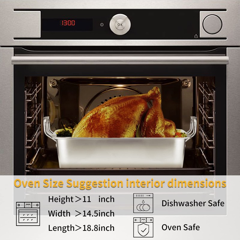 15 Inch Stainless Steel Roasting Pan with V-Shaped Rack and