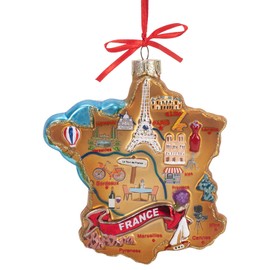 Kurt S. Adler 4.75-Inch France Map Glass Ornament, 5.5 inch, Multicolor