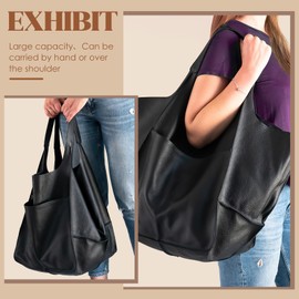 Large Tote Bag for Women Hoboss and Shoulder Bags Soft Leather Vintage Oversized Shopping Bag Lightweight Work Bag Large Capacity Handbags 27" x 15" x 11", black